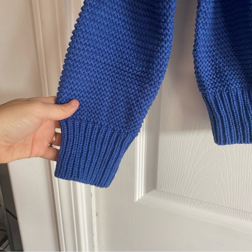 Alex Mill Nico Chunky Knit Corozo buttons Cardigan Sweater Cosmic Blue LARGE - Picture 4 of 10